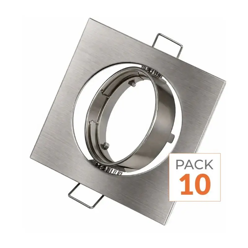 Prix Cassé Support Spot LED GU10 Orientable Carré INOX - Pack de 10