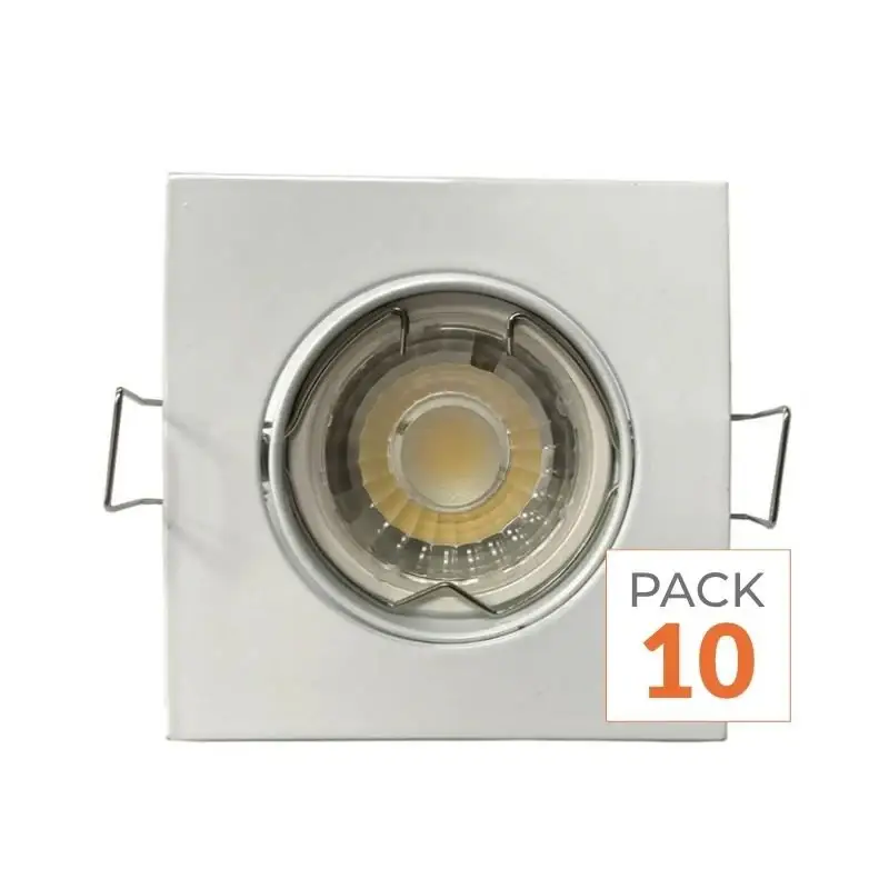Kit Spot LED GU10 Orientable Carré Blanc avec Ampoule LED 8W – Pack de 10 Offre Exclusive