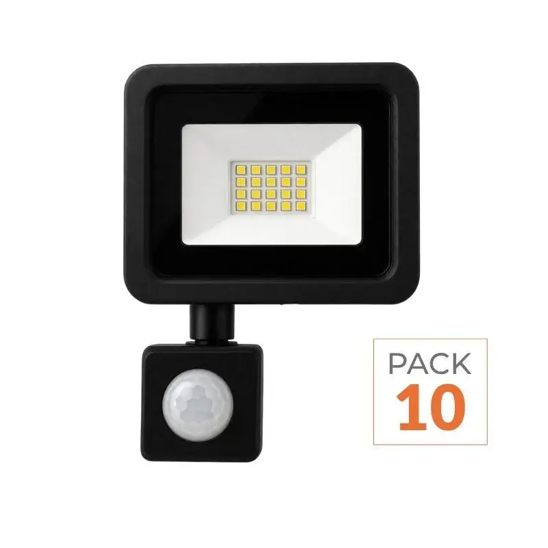 Pack de10 - Projecteur LED Extérieur 20W IP65 NOIR avec Détecteur de Mouvement Crépusculaire Petit Prix