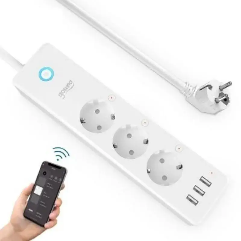 Paiement Sécurisé Multiprise Connectée WiFi 3G 15A + 3 Ports USB 3.1A Blanc