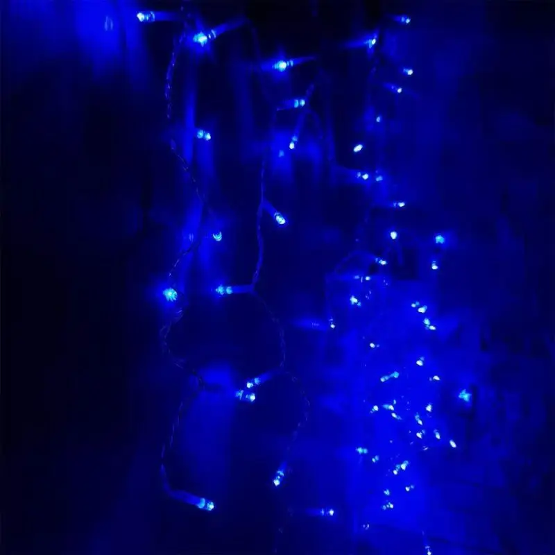 Prix Réduit Rideau lumineux 120LED IP44 2M 8 modes – câble transparent, BLEU
