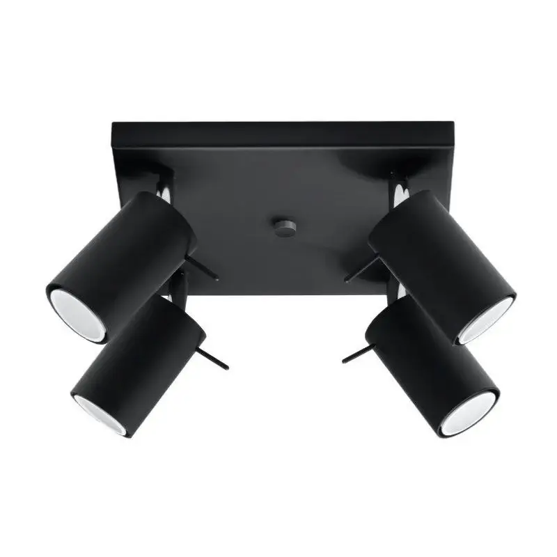 Soldes Plafonnier Spot Carré Noir Orientable pour 4 Ampoules GU10