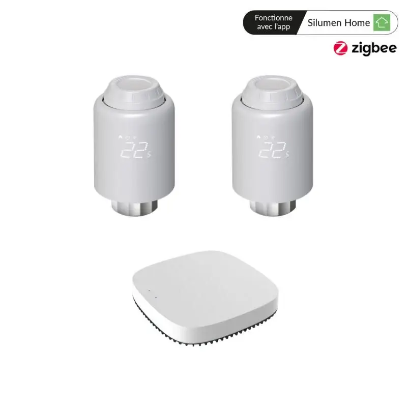 Kit de 2 Têtes Thermostatiques Connectées Universelle + Passerelle ZigBee Expédition Rapide