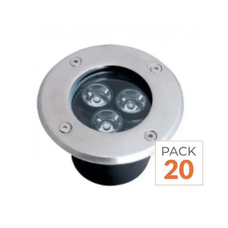 Spot LED Encastrable Extérieur IP65 220V Sol 3W 80° - Pack de 20 Pas Cher