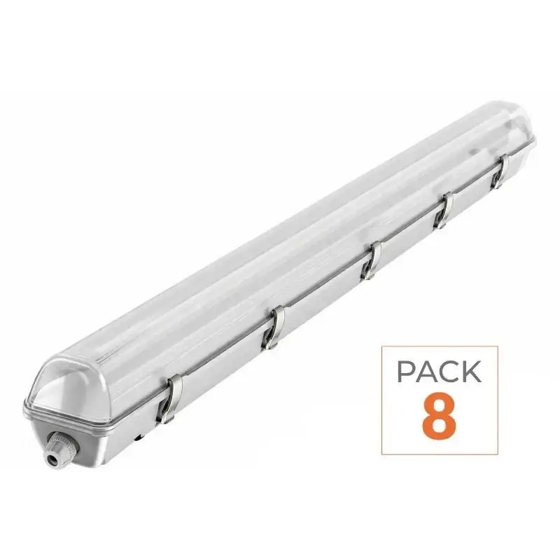 Pack de8 - Kit de Réglette LED étanche Double IP65 + 2 Tubes T8 120cm 18W Expédié Aujourd'hui