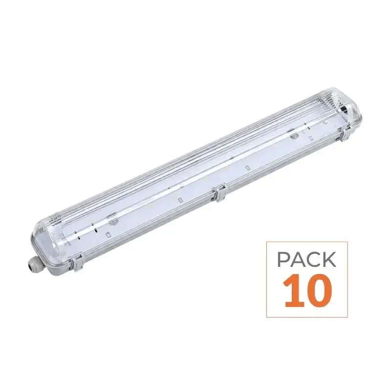Commander Maintenant Pack de10 – Réglette étanche double pour Tube LED T8 60cm IP65 (Boitier vide)