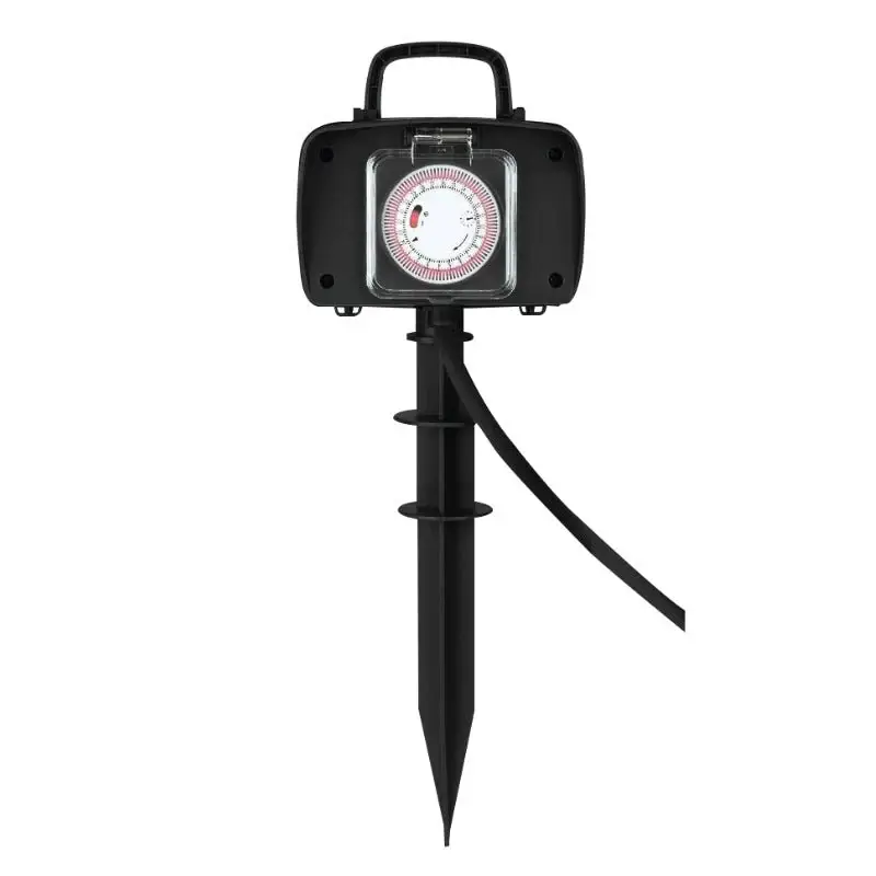 Prise de Jardin Noir avec Piquet de Terre IP44 2 Prises avec Timer Intégré Satisfait Ou Remboursé