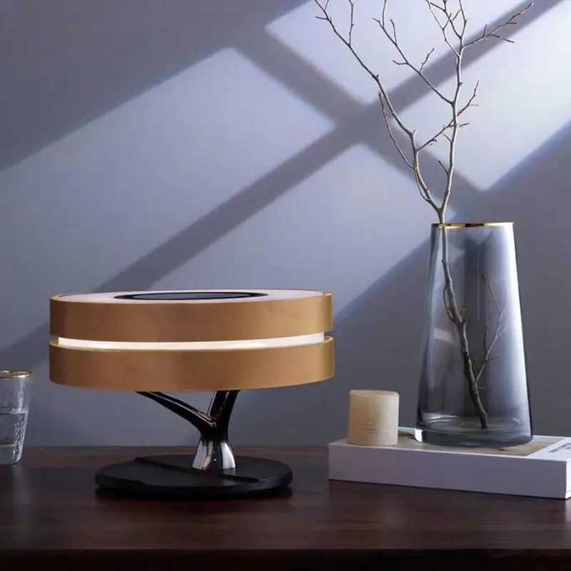 Pas Cher Lampe de Chevet Ronde "Horizon" avec Enceinte & Chargeur Sans fil - Dimmable Tactile - 3000K/4000K/6500K