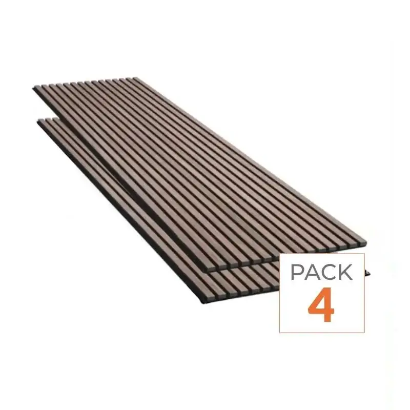 Lot de 4 Panneaux Acoustiques Muraux – Tasseaux Finition Noyer – Fond Noir – 240x60x2,2cm Prix Promo