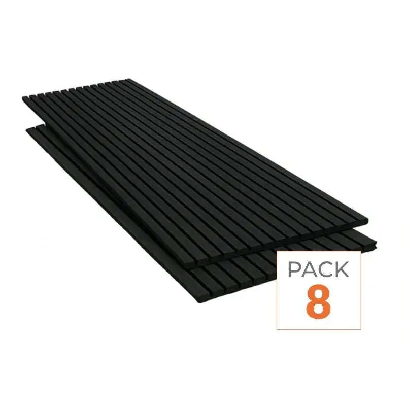Seulement Aujourd&rsquo;hui Lot de 8 Panneaux Acoustiques Muraux Bois 240x60x2,2cm – Couleur Noir avec Fond Noir