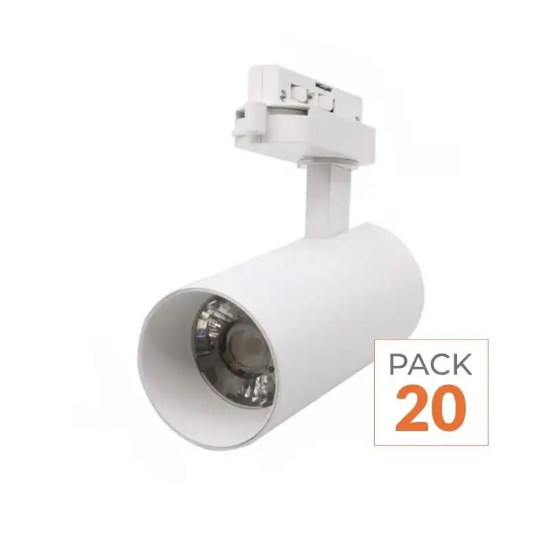 Spot LED sur Rail Monophasé CCT 20W 60° Blanc - 3000K/4000K/6500K - Pack de 20 Meilleure Vente
