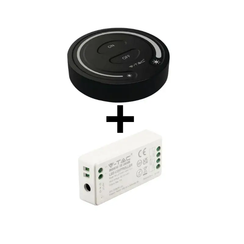Authentique Kit Contrôleur RF 12/24V + Variateur tactile Rond Noir Monochrome