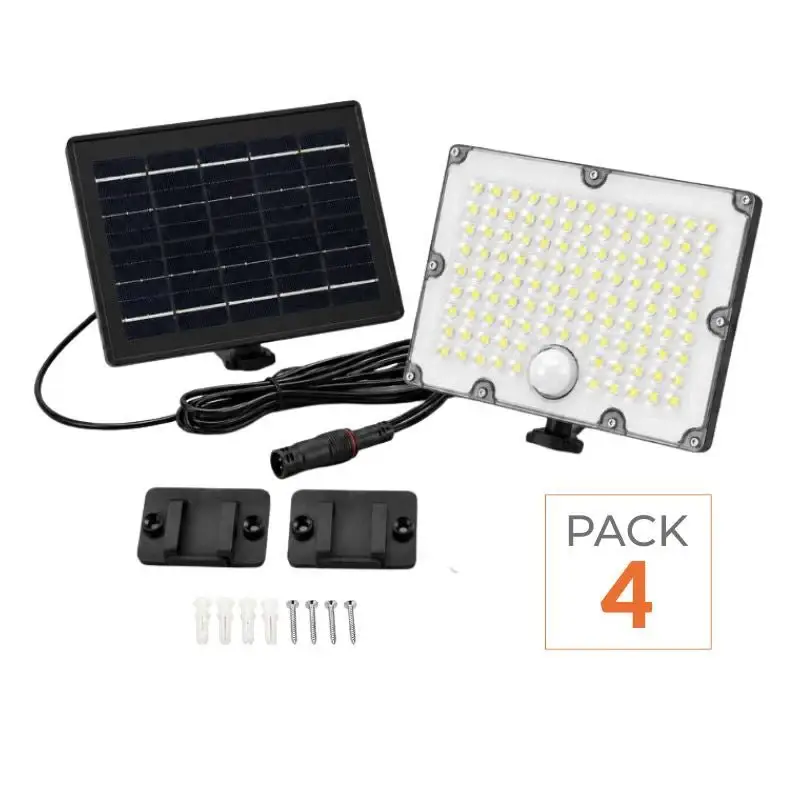 Prix Promo Pack de 4 – Projecteur Led Solaire Extérieur 9W IP65 3-CCT Détecteur de Lumière et de Mouvement