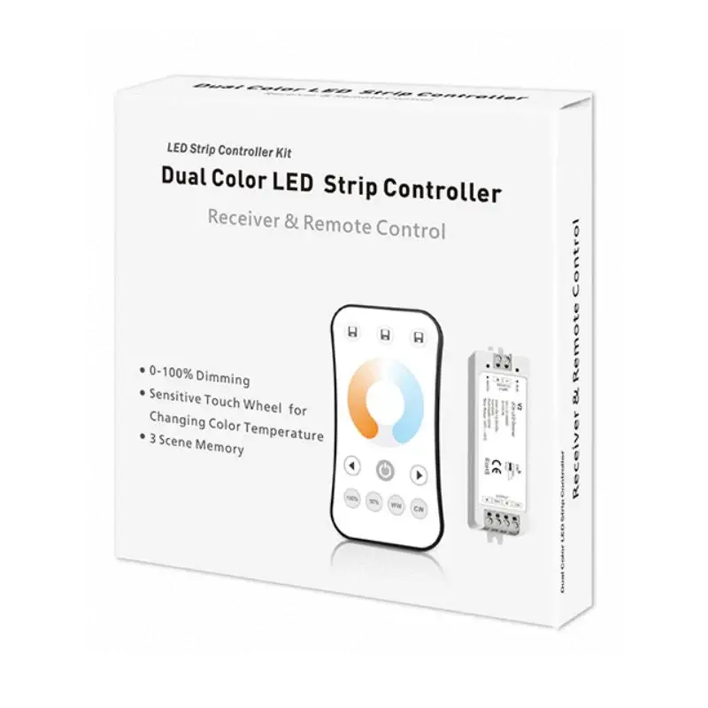 Certifié Kit Contrôleur LED CCT RF 12-24V DC Max 10A avec Télécommande – Blanc