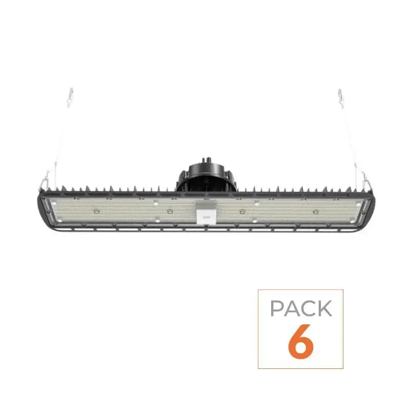 Dernier Modèle Pack de 6 – Suspension LED industrielle linéaire 150W/200W/250W 185lm/w avec Détecteur de Mouvement – Garantie 5 ans