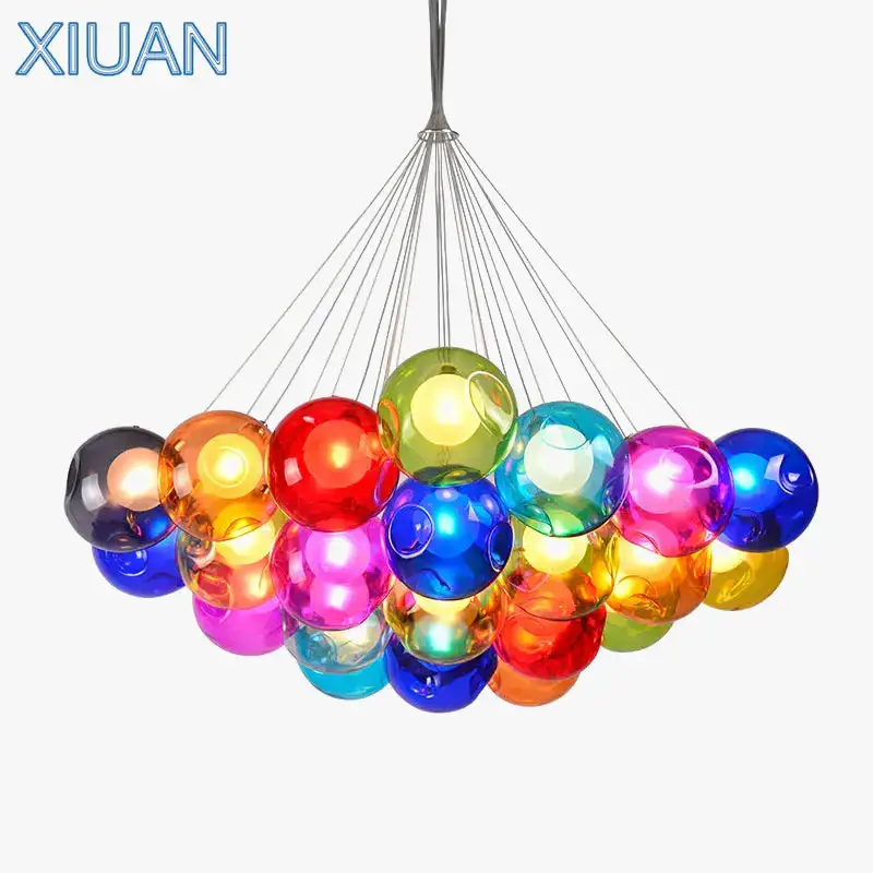 Prix Promo Lustre en verre soufflé créatif avec appliques colorées led g4 susp…
