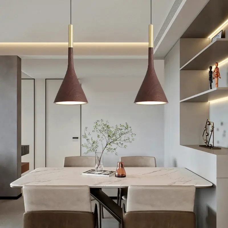 Soldes Suspension moderne en métal imitation bois avec cordon réglable