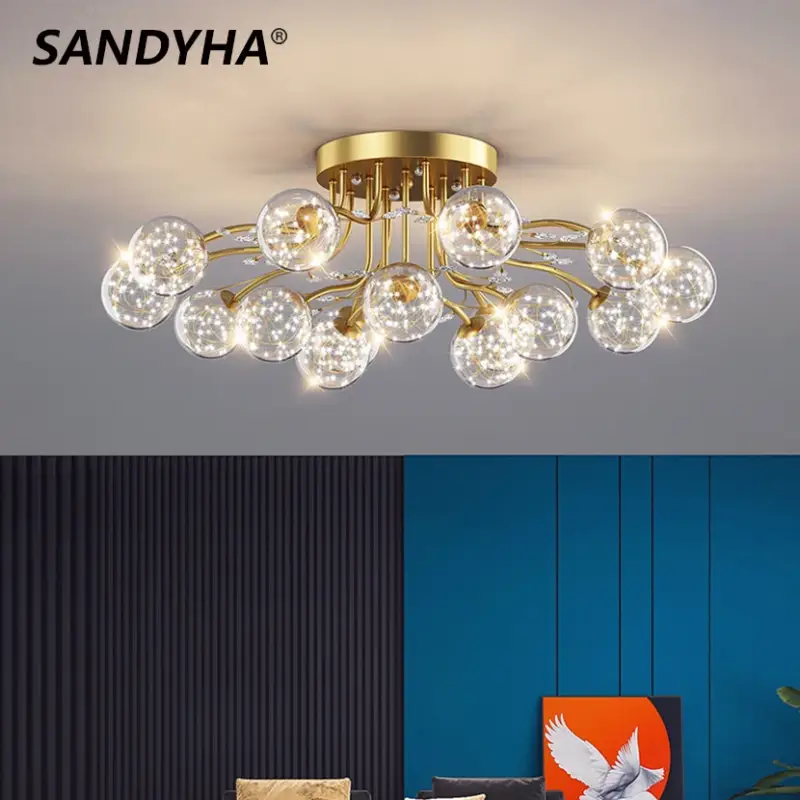 Sandyha lustre led étoile avec boule de verre et cristal Promotion Saisonnière