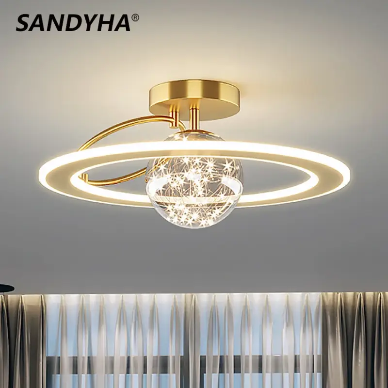 Usine Directe Lustre moderne led sandyha avec boule de verre dorée