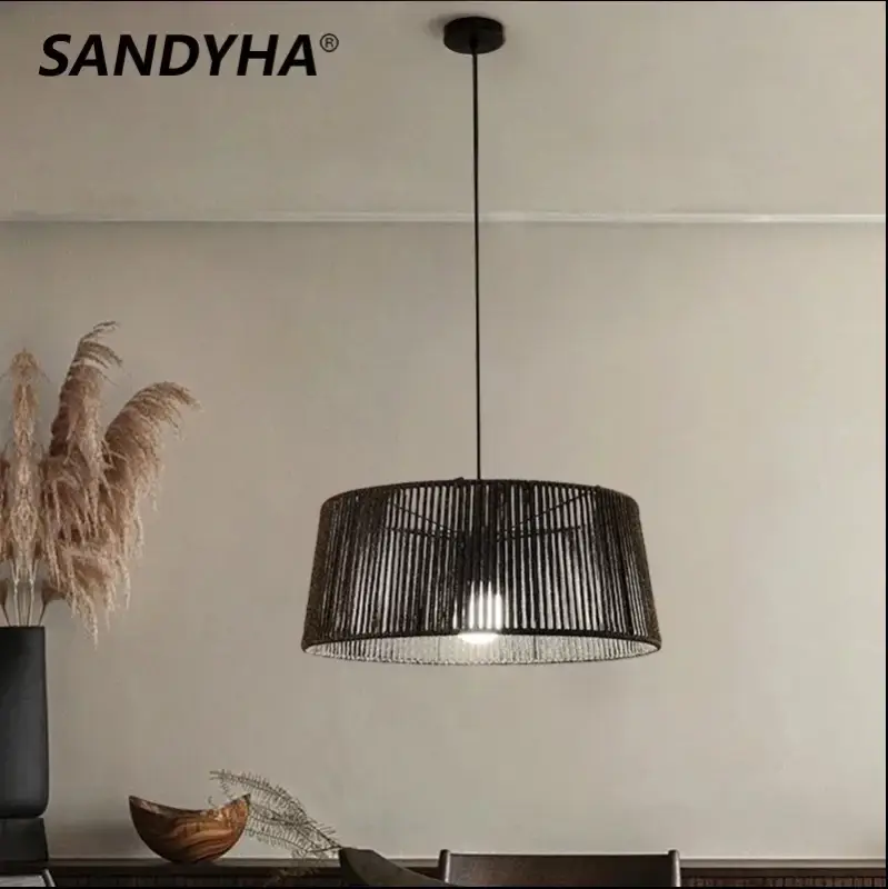 Vente Directe Lustre nordique sandyha tissé corde éclairage led maison