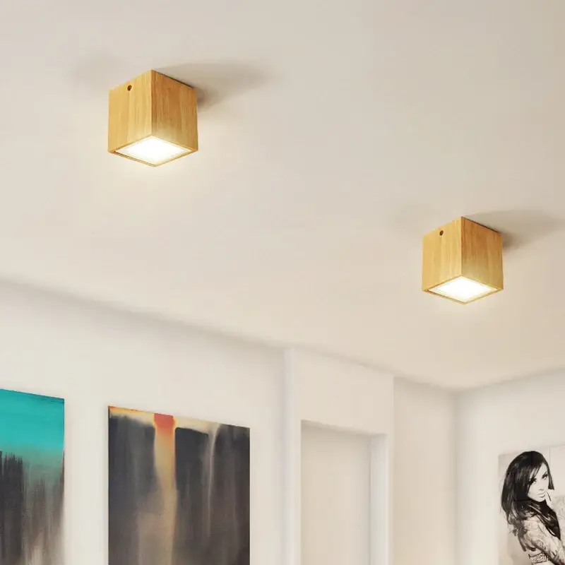 Prix Promo Plafonnier moderne à leds design bois rond carré décoration intérieure