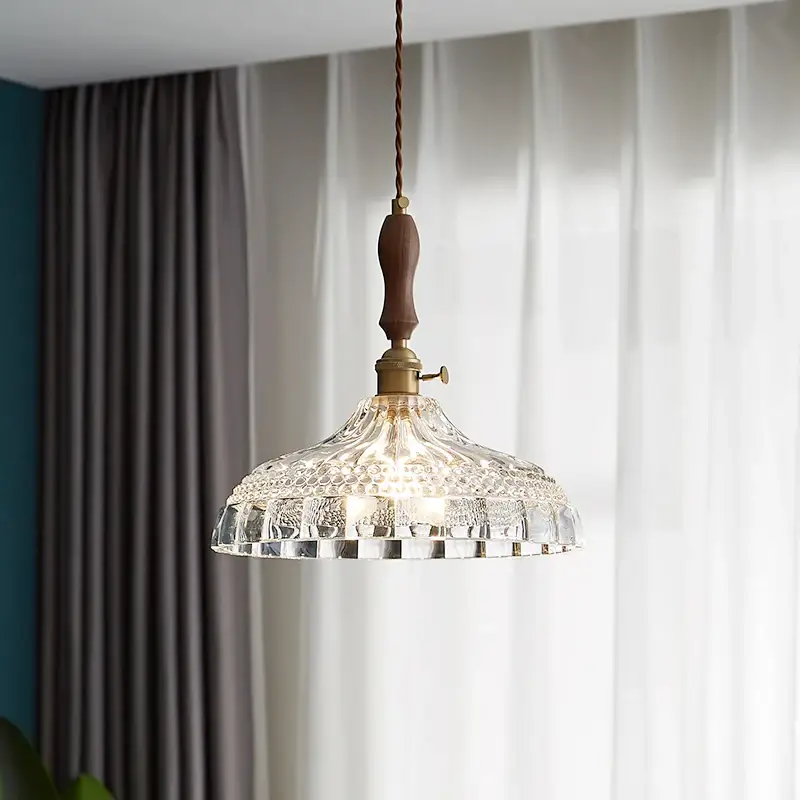 Offre Spéciale Suspension luminaire moderne en bois verre et laiton