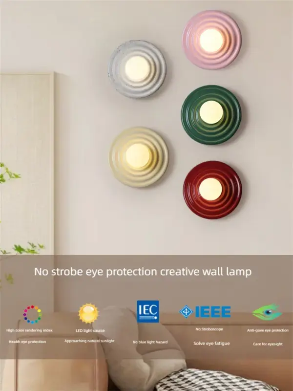 Nouveauté Applique murale led rétro en résine luminaire mural rond japonais