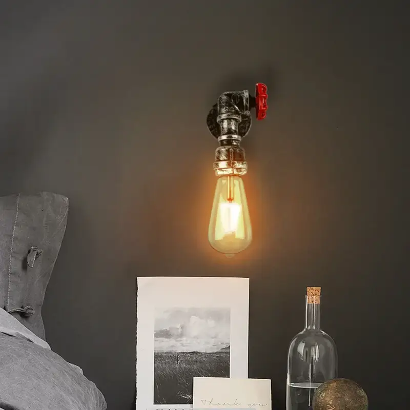 Retour Gratuit Applique murale vintage industrielle avec tuyau d'eau pour écla…