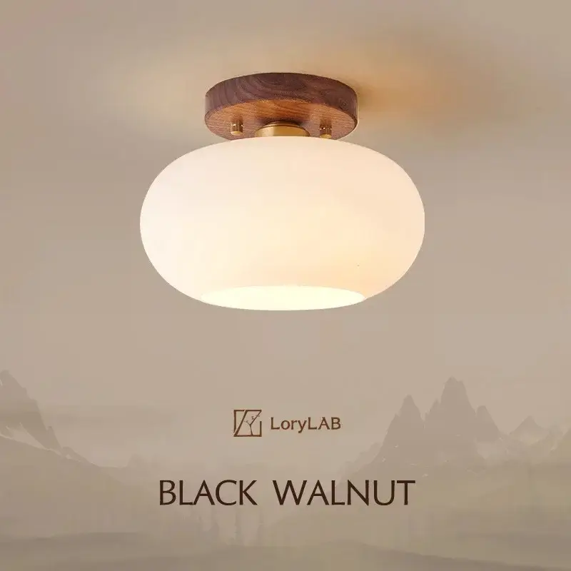 Walnut wood ceiling light, wabi-sabi modern style, aisle lighting f… Certifié