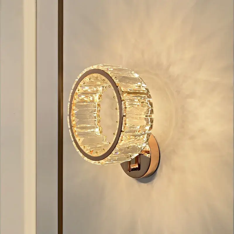 Pas Cher Applique murale led ronde moderne en cristal de luxe
