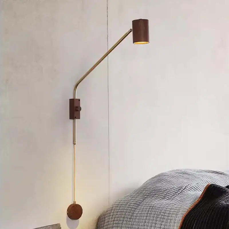Soldes Vintage wooden swing arm wall light for hotel or café