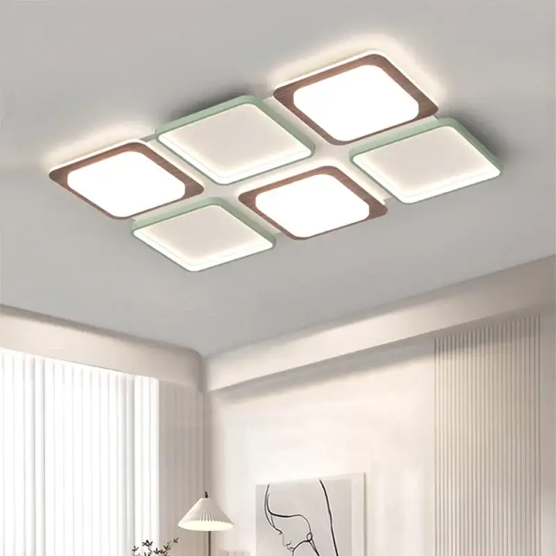 Prix Réduit Minimalist square wood grain living room lamp
