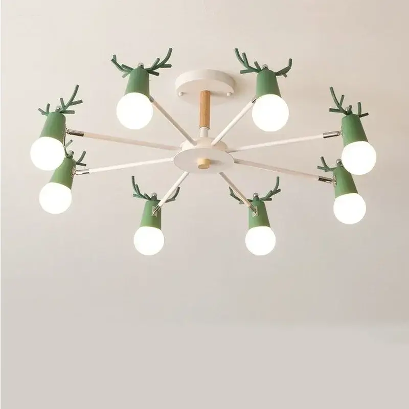 Nouvel Arrivage Iron and wood led chandelier with deer design for interior decor