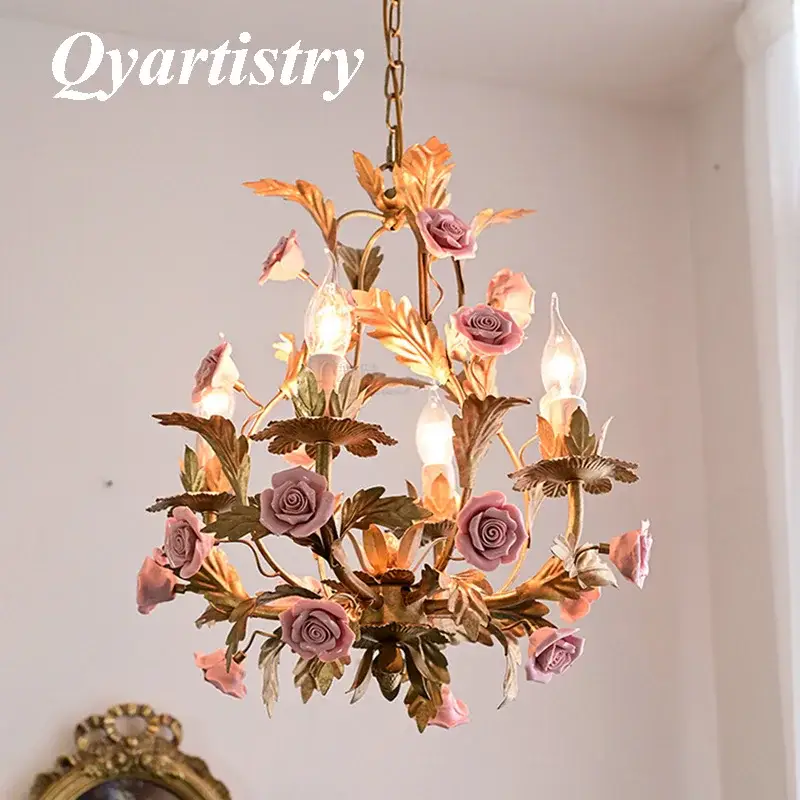 Quantité Limitée Floral ceramic and copper led chandelier for decorative interiors