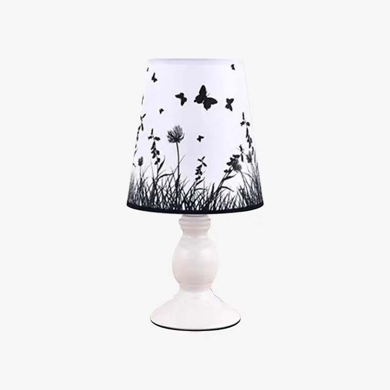 White bedside lamp with fabric shade, butterfly and flower design Produit De Marque