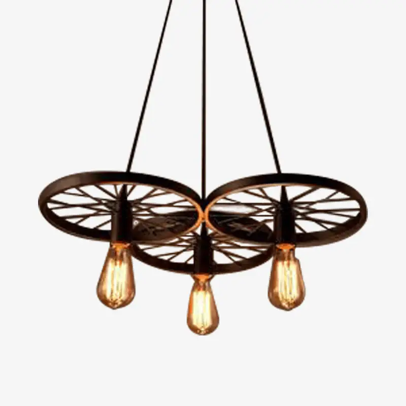 Antique rustic wheel pendant light with exposed bulbs Meilleure Vente