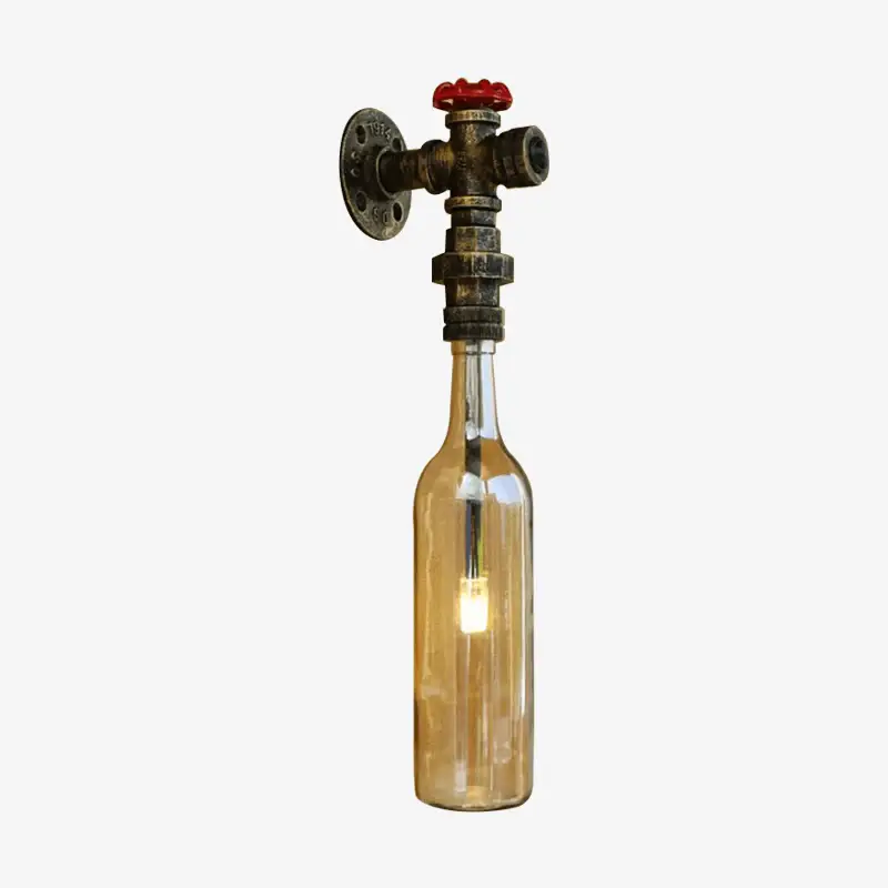 Authentique Led wall light with glass bottle in pipe