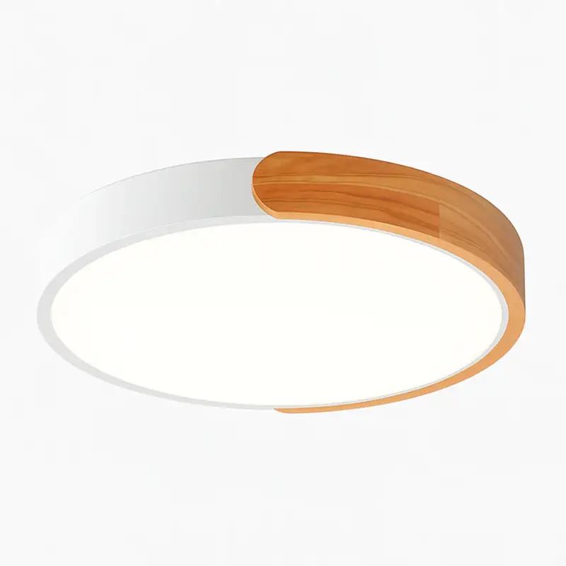 Super Prix Round led ceiling light in metal and curved wood macaron