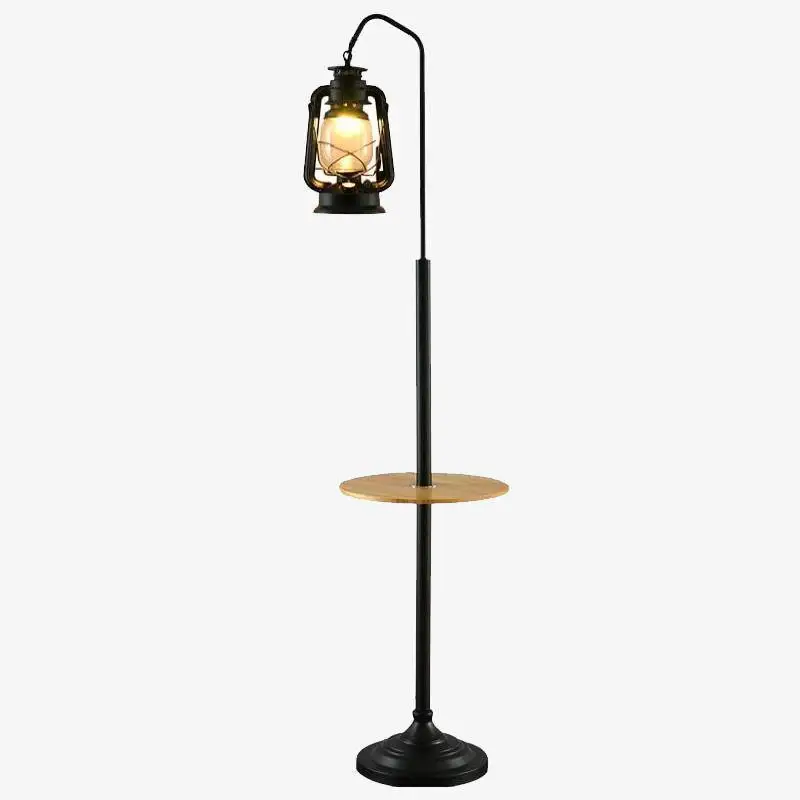 Retro led floor lamp with table and vintage kerosene-style lantern Paiement Sécurisé