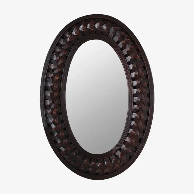 Decorative oval wall mirror in woven dark wood Bon Marché
