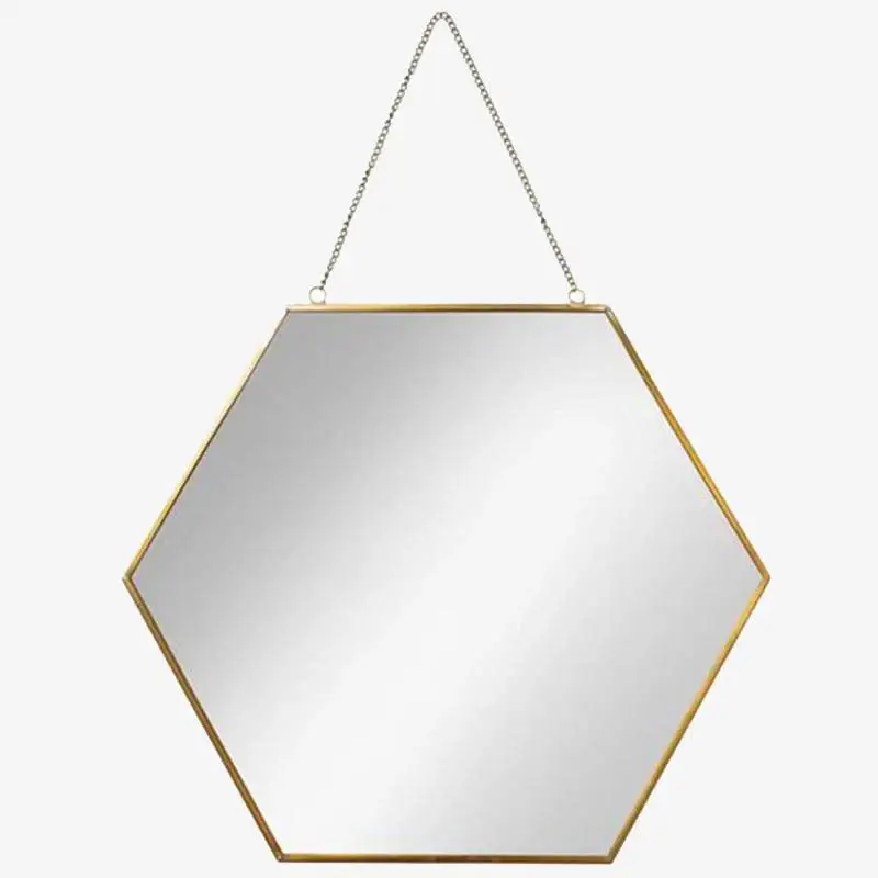 Offre Du Jour Geometric wood trim hexagon decorative wall mirror