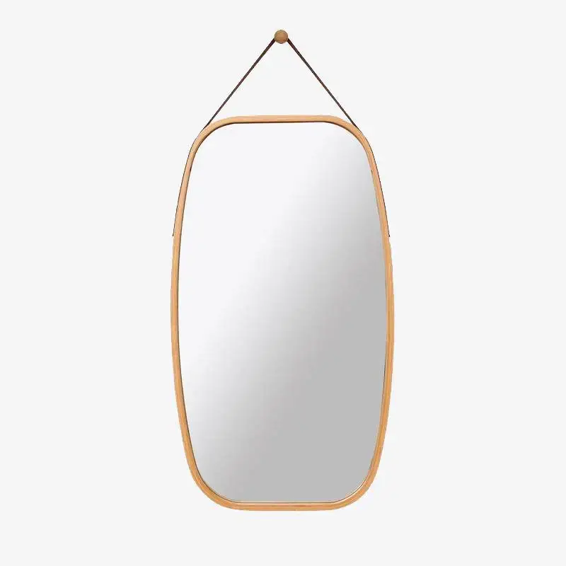 Wear rounded rectangle hanging wall mirror with brown edges Must-Have