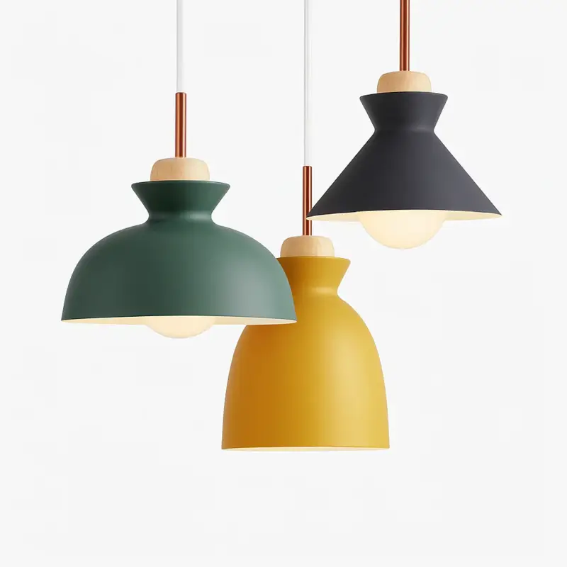 Coloured metal pendant light in various nordic shapes Produit De Marque