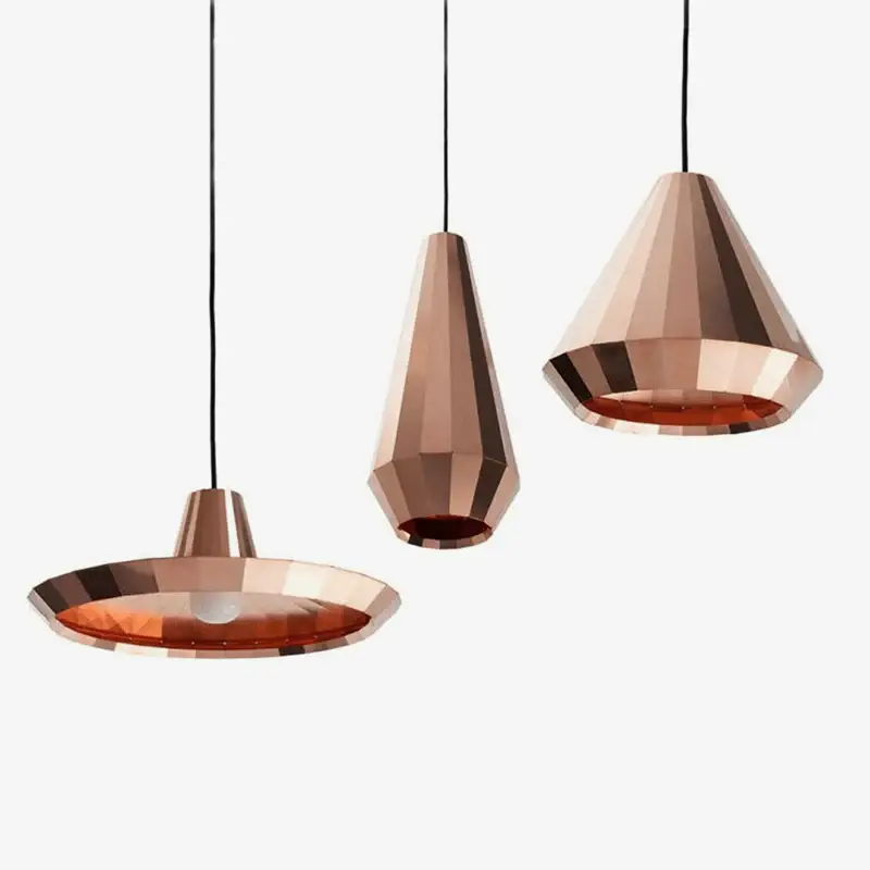 Prix Choc Rose gold designer pendant light in various straight loft shapes