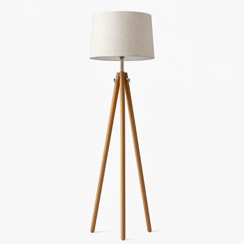 Seulement Aujourd'hui Wooden tripod floor lamp with fabric lampshade
