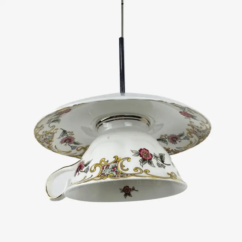 Retour Gratuit Led ceramic cup pendant light with flower details