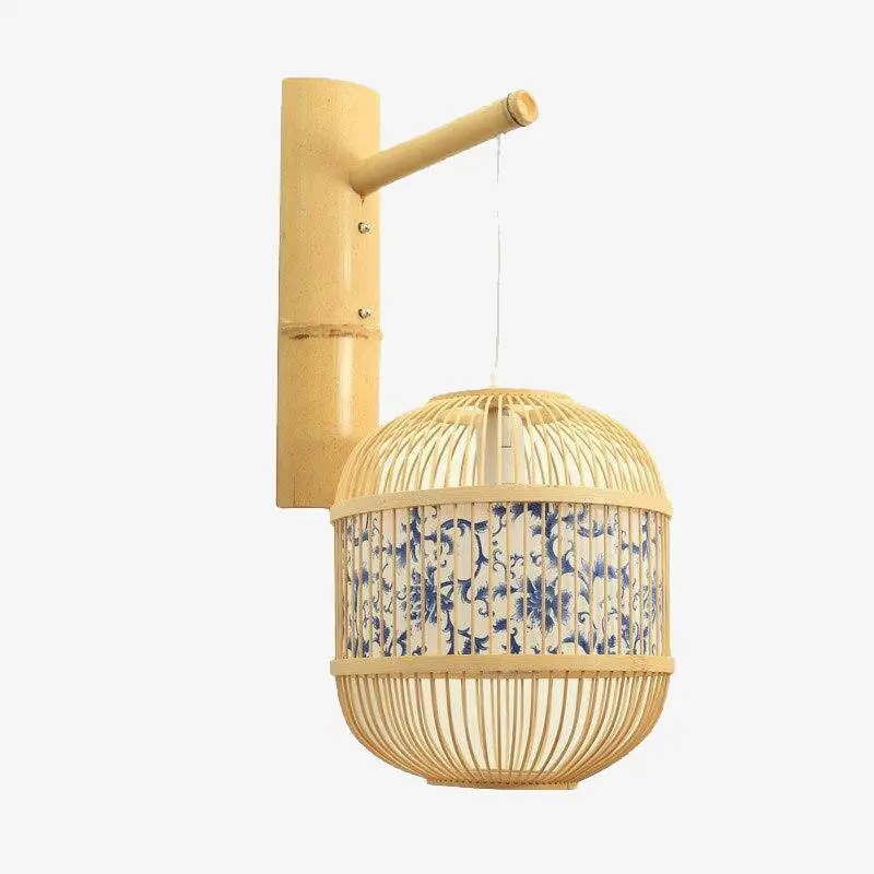 Vintage japanese-style hanging bamboo wall light Populaire
