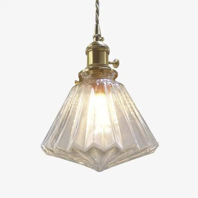 Vintage glass pendant light with brass gold holder Offre Du Jour