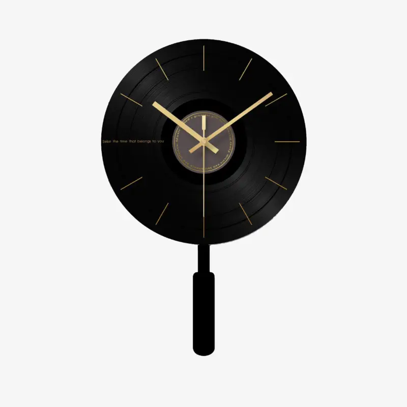 Round black designer wall clock and gold hands 30cm Achetez Aujourd'hui