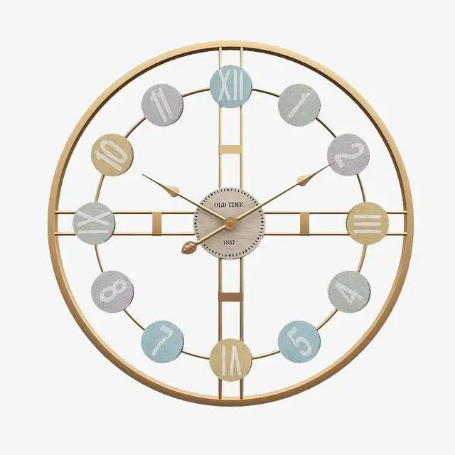 Retro design round clock in gold metal roman 40cm Vente Directe